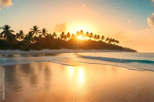 sunset on the beach. AI generated © Muhammad