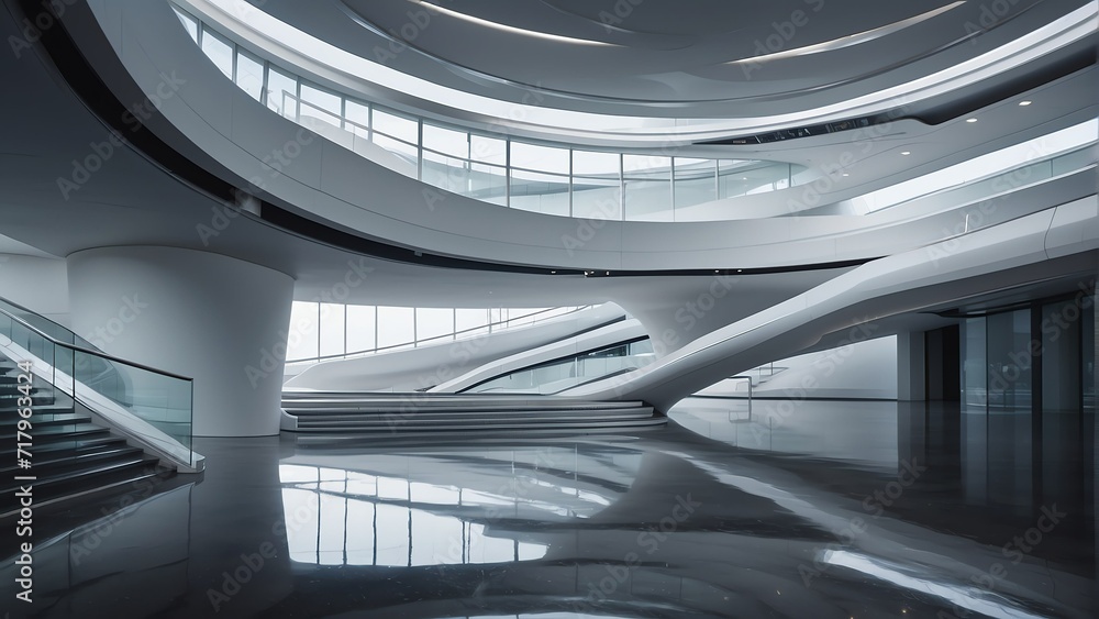 Beautiful contemporary modern futuristic building interior architecture from Generative AI
