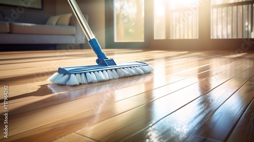 Wallpaper Mural The mop in the photo on a shiny wooden floor. generative AI Torontodigital.ca