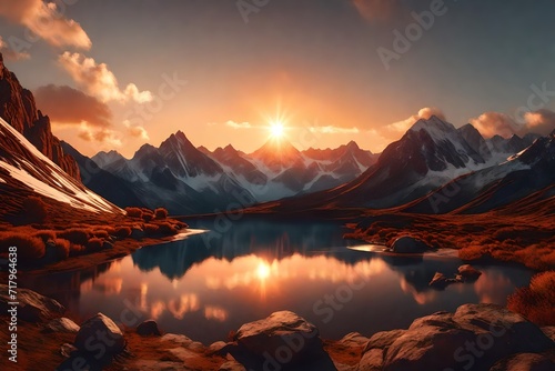 sunset in the mountains. AI generated #717964638