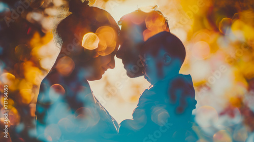 Double exposure portrait of Indigenous Aboriginal family in the Australian bush