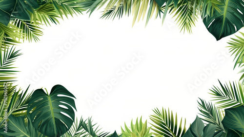 Realistic tropical leaves and palm branches isolated on a white background