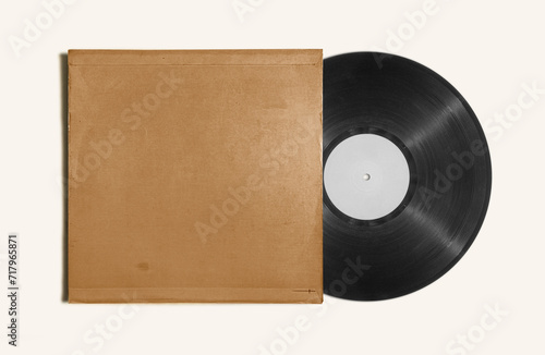 Vinyl Record Album EP Cover Texture Mockup. Realistic paper overlay with worn edges and damage - scratches, torn, grainy outline. Album cover old effect for cd, vinyl.  photo