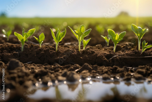 Green sprouts in a field. Water conservation in modern agriculture - Plantlogic