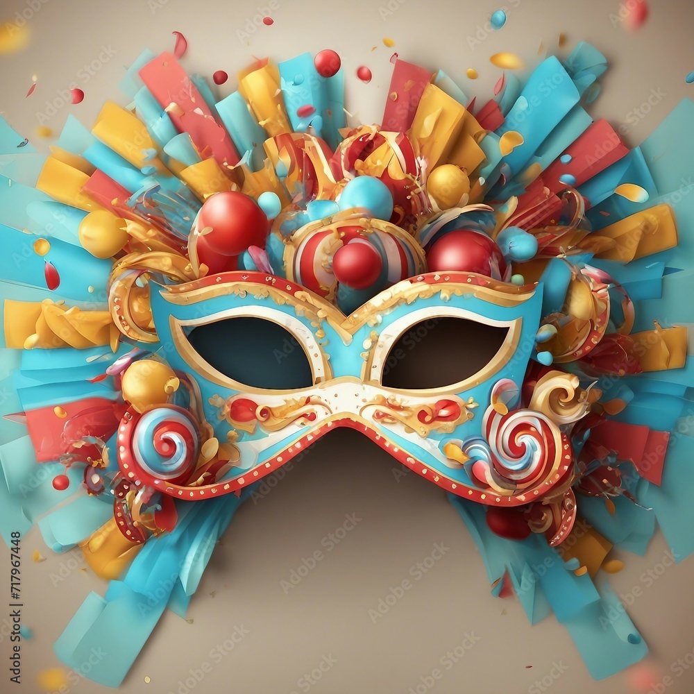 Colorful Carnival mask with elements and colorful background.