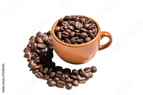 coffee beans in a cup isolated on white background