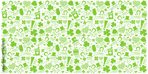 St. Patrick s day background in green colors. Seamless Pattern background with three - leaved shamrocks. St. Patrick s day holiday symbol. Irish symbols of the holiday.17 march. Vector illustration.
