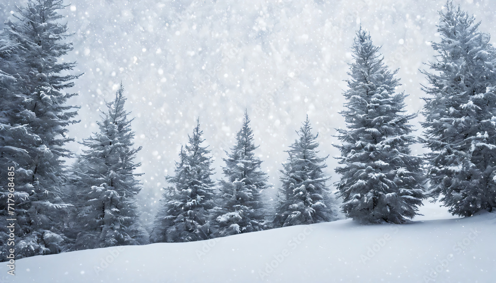 Fototapeta premium Winter landscape snow covered trees, lens flares, organic texture