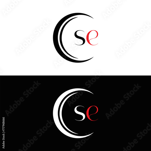 SE logo. S E design. White SE letter. SE, S E letter logo SET design. Initial letter SE linked circle uppercase monogram logo. S E letter logo SET vector design. SE letter logo design five style. 