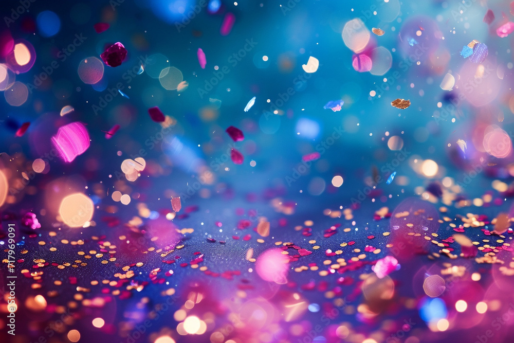 Sparkling confetti with a bokeh effect, resembling a carnival at night, colorful background, Carnival