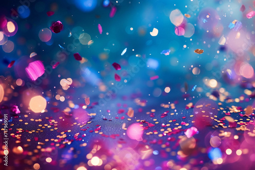 Sparkling confetti with a bokeh effect, resembling a carnival at night, colorful background, Carnival © Denis Yevtekhov
