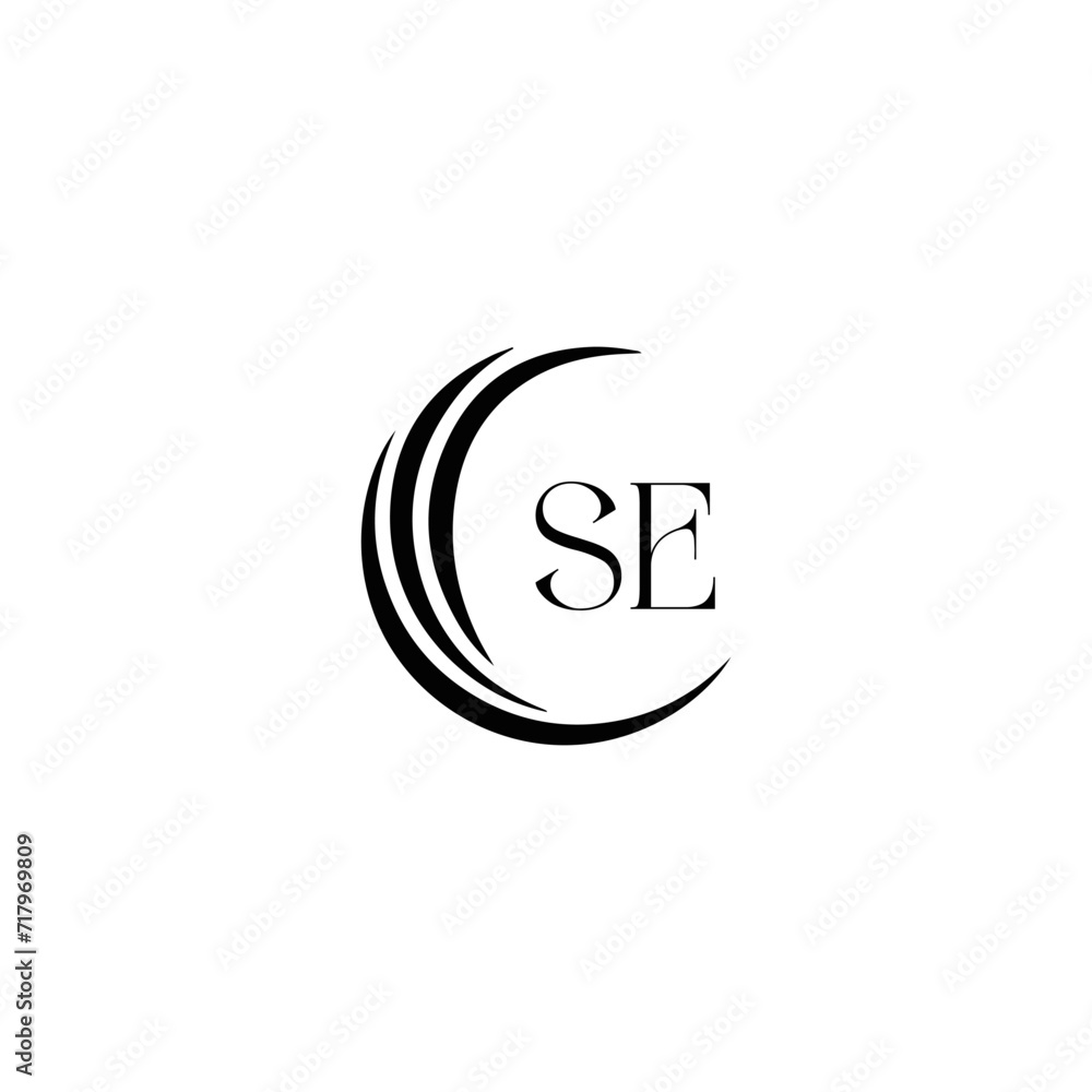 SE logo. S E design. White SE letter. SE, S E letter logo SET design. Initial letter SE linked circle uppercase monogram logo. S E letter logo SET vector design. SE letter logo design five style.	
