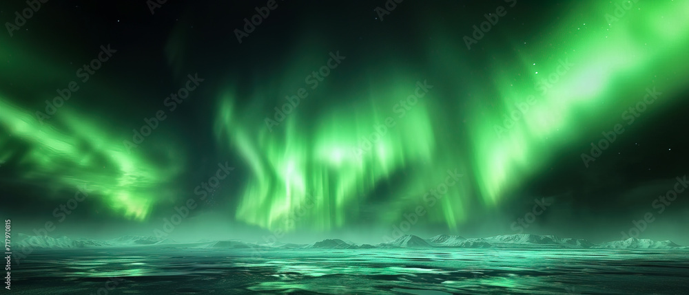Northern Light Aurora Borealis Overlay Blue Sky  Nature's Colorful Aurora Over Water with Clouds and Stars, Illuminated by Radiant Lights in a Looping Animation Background ultrawide