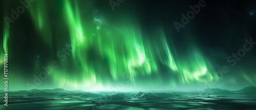 Northern Light Aurora Borealis Overlay Blue Sky Nature's Colorful Aurora Over Water with Clouds and Stars, Illuminated by Radiant Lights in a Looping Animation Background ultrawide