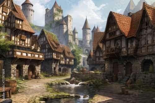 small medieval village illustration
