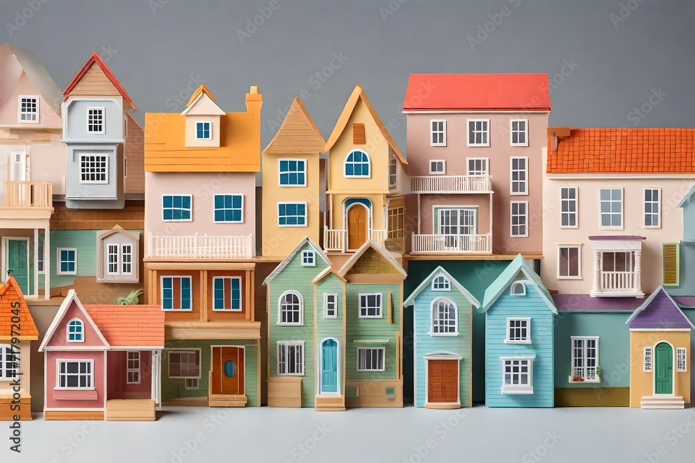 cartoon or toy houses models isolated on transparent png background