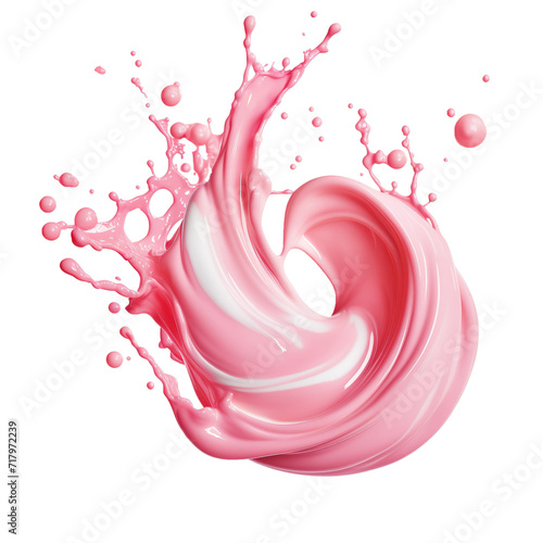 Pink strawberry milk splash on white background, © Ram rider