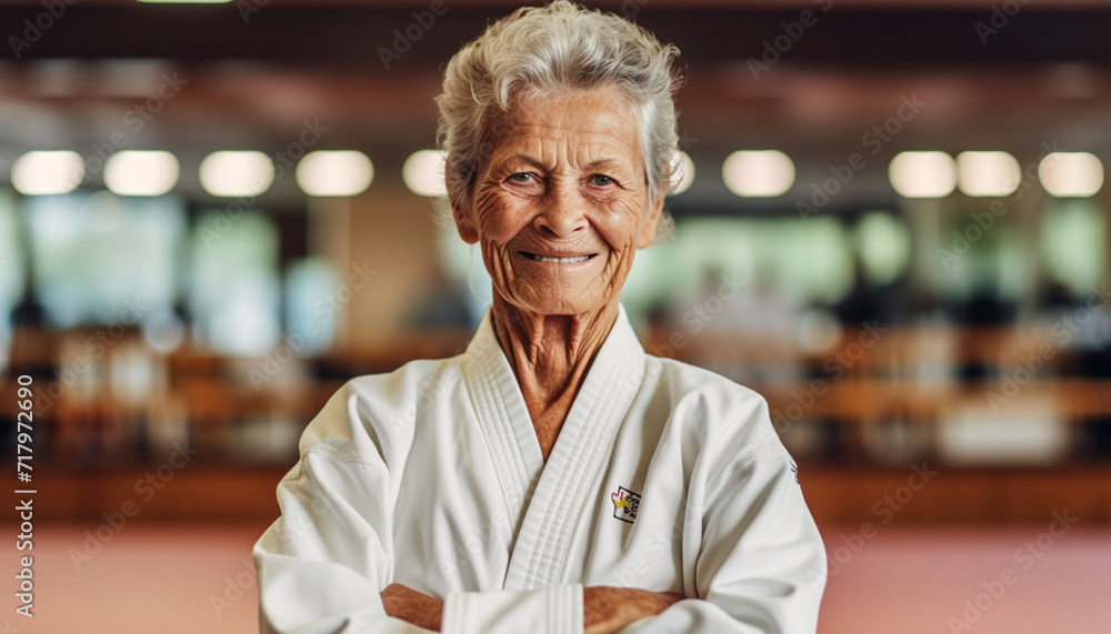 Senior woman in kimono exercising Senior woman in kimono exercising