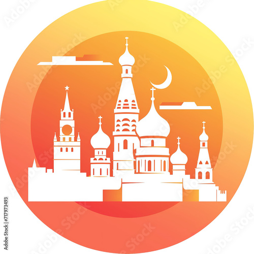 St Basils Cathedral icon in white color and yellow gradient circular background Premium Vector