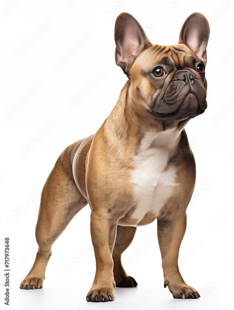 French bulldog standing looking at camera, isolated on all white background French bulldog standing looking at camera, isolated on all white background