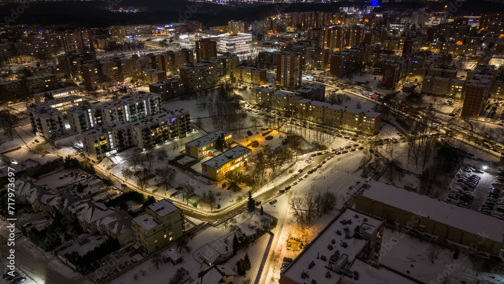 Obraz premium Drone photography or winter morning rush hour cityscape