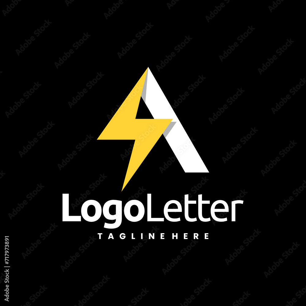 letter A, thunder light combination logo design letter A, thunder light combination logo design