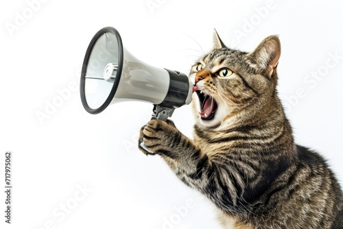 cat with a megaphone isolated on white background