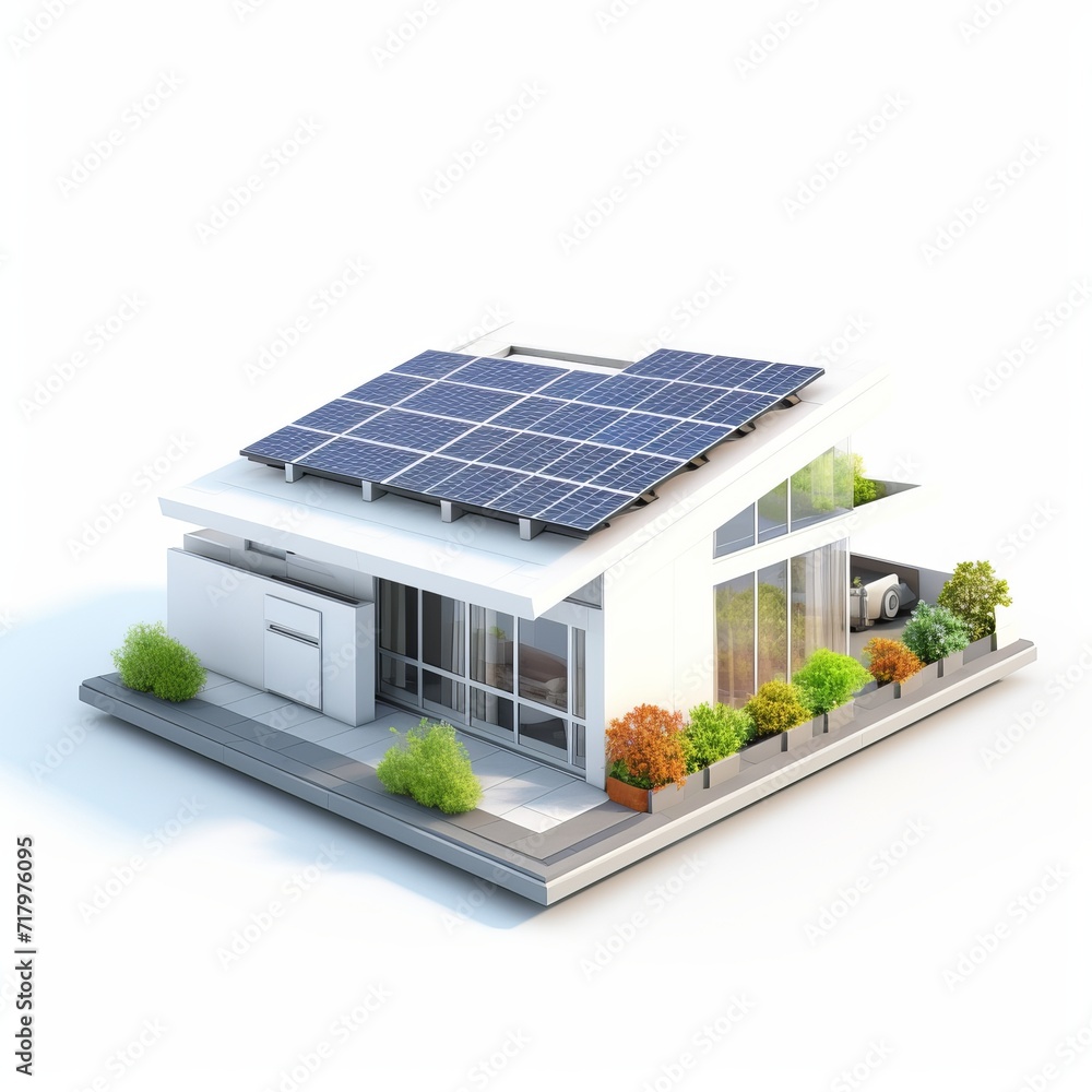 Solar Panel House Isolated on White background Solar Panel House Isolated on White background