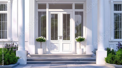 Main door to the luxury house with spring decoration  beautiful elegant entrance to the house  modern and elegant door  Spring time  Mockup
