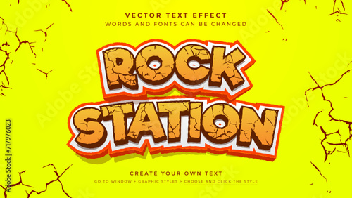 Vector Editable 3D rock stone text effect. Cracked stone graphic style on gradient yellow background