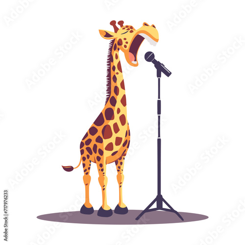 Energetic Giraffe Performing a Serenade with a Mike - Colorful of Musical Wildlife Expression. Flat Vector Illustration 