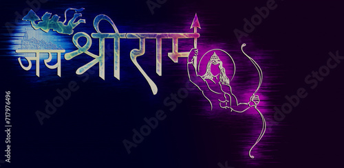 Fotografia Lord rama neon sign hologram design