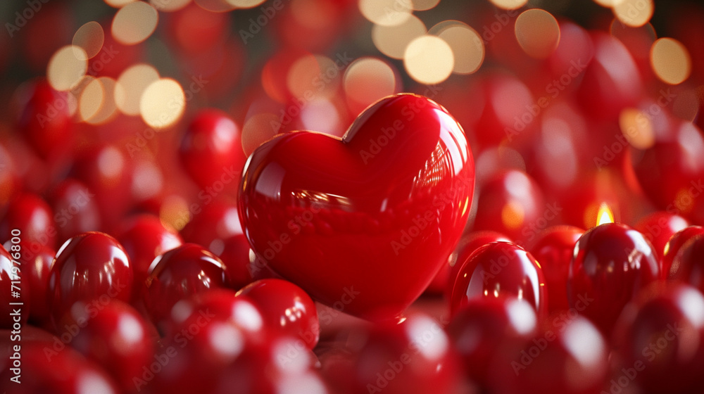 A red balloon in the shape of a heart monochromatic red background. Red heart on a glowing red background with golden bokeh. A heart red horizontal banner.Love and Wedding monochrome greeting card. A red balloon in the shape of a heart monochromatic red background. Red heart on a glowing red background with golden bokeh. A heart red horizontal banner.Love and Wedding monochrome greeting card.