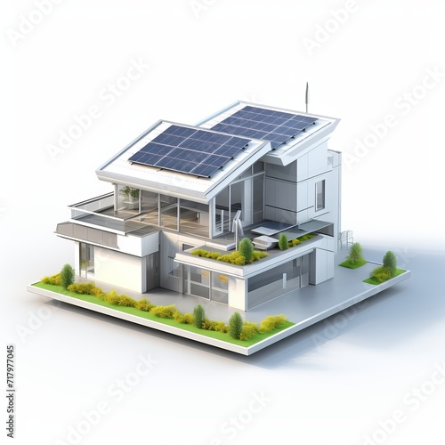 Solar Panel House Isolated on White background