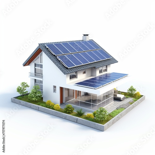 Solar Panel House Isolated on White background © MADNI