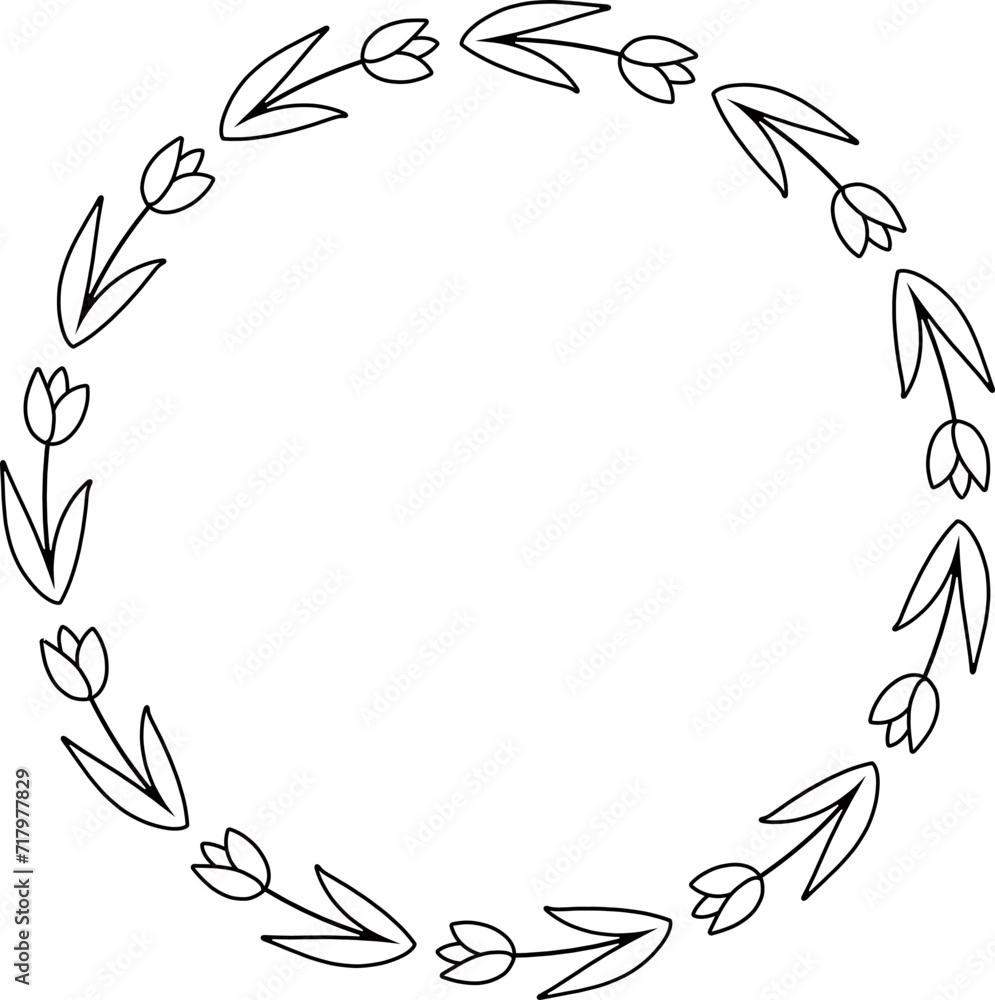 Obraz premium Floral wreath border outline vector