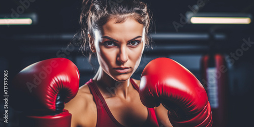 portrait of a female boxer training in the gym with blurred background © juancajuarez