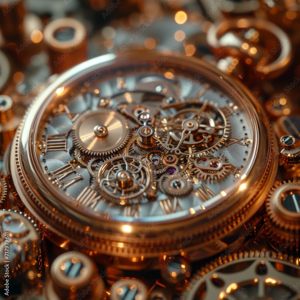 Intricate Timepiece: Exposed Gears of a Vintage Pocket Watch in Detail