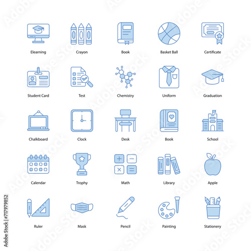 back to school icons set isolate white background vector stock illustration