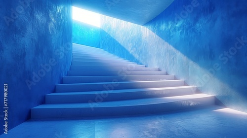 Stairway Ascending into a Bright Blue Illuminated Passage, Symbolizing Hope and Progress