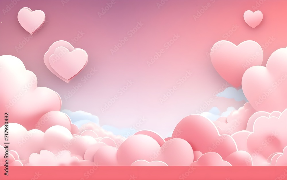 vector illustration Horizontal banner with pink sky and paper cut clouds

