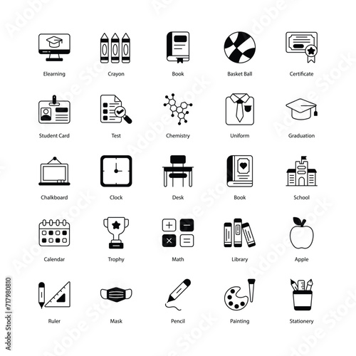 back to school icons set isolate white background vector stock illustration