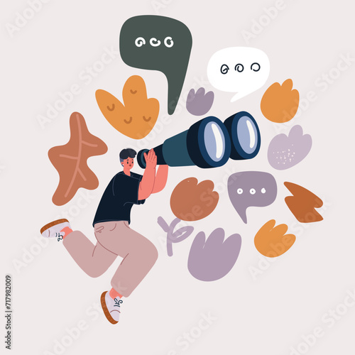 Vector illustration of woman looking through binoculars