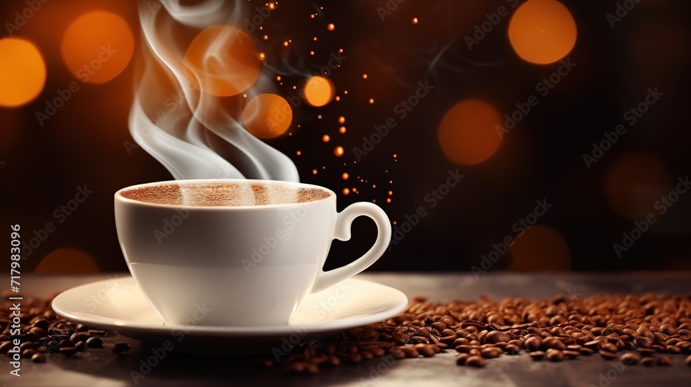 Fototapeta premium Hot Coffee in a Cup with a smoke effect on top. generative AI