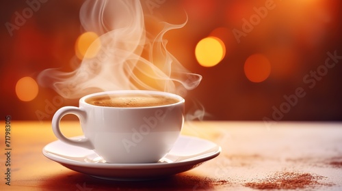 Hot Coffee in a Cup with a smoke effect on top. generative AI