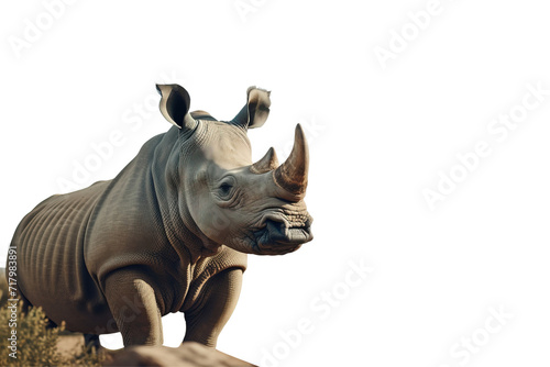 A rhinoceros and a place to copy. Isolated transparent background.