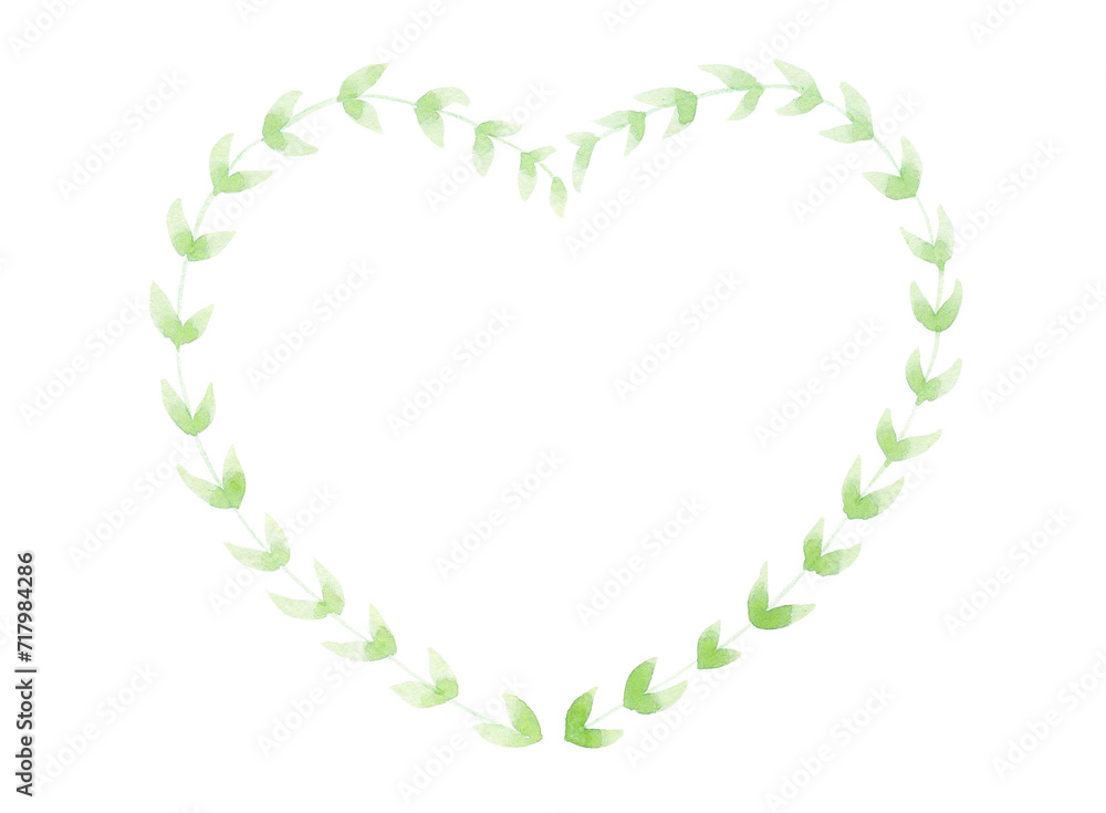 Obraz premium Cœur feuilles vertes aquarelle