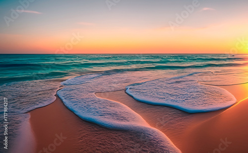 a beautiful wave on a beach at sunset