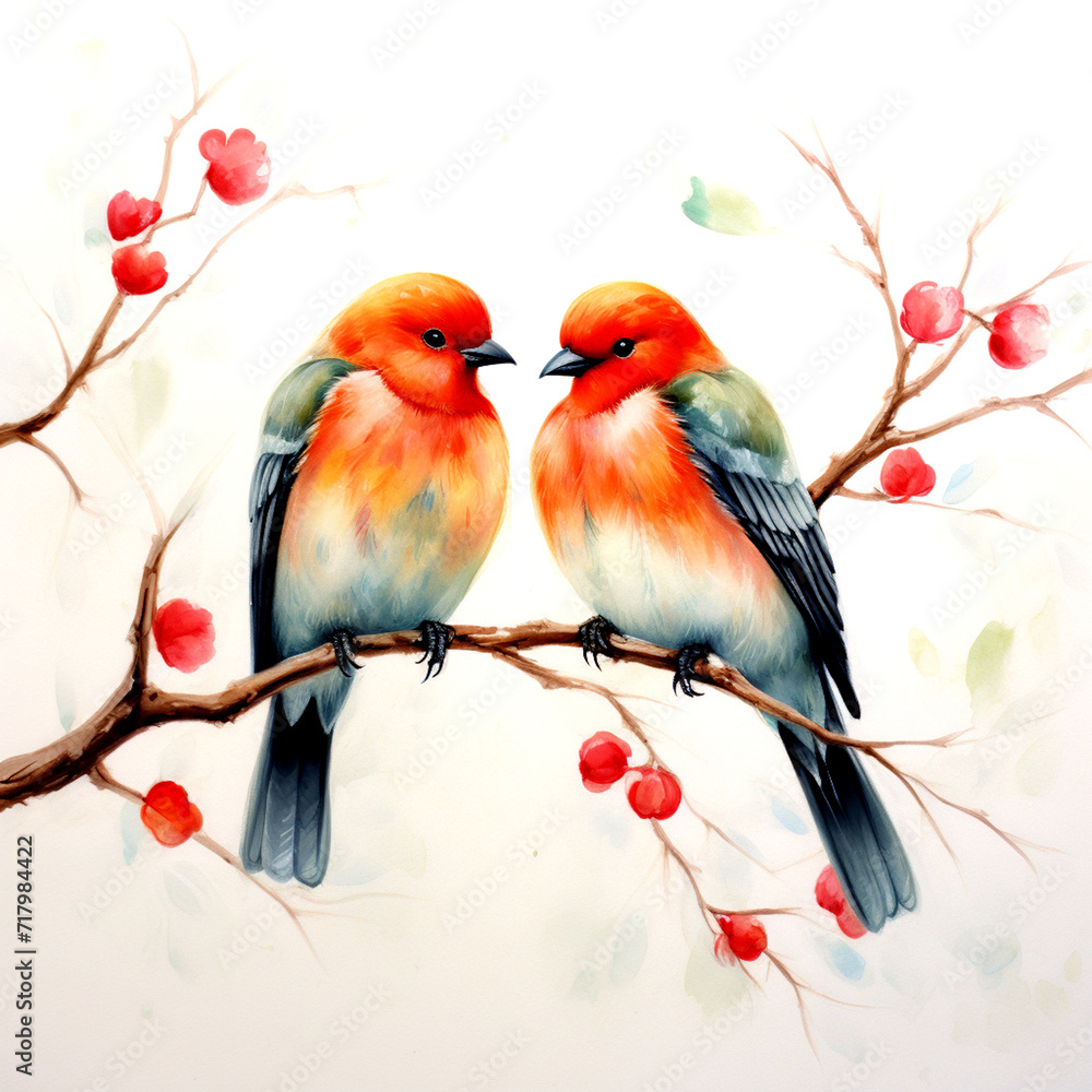 Love birds perched on a branch, 4000pixel,300DPI, illustrations Planner elements for Commercial use