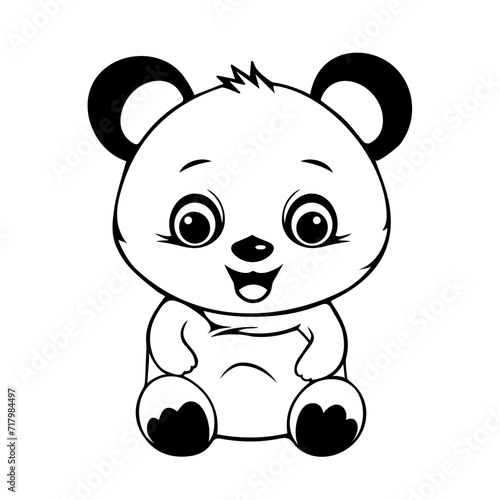 Fototapeta Naklejka Na Ścianę i Meble -  Coloring book for kids, baby panda bear isolated on white background, Pretty face, cartoon style. Black and white outline vector illustration. Template, print, children poster design